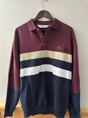 Classic Men's Burgundy, Navy, White and Cream Rugby Polo